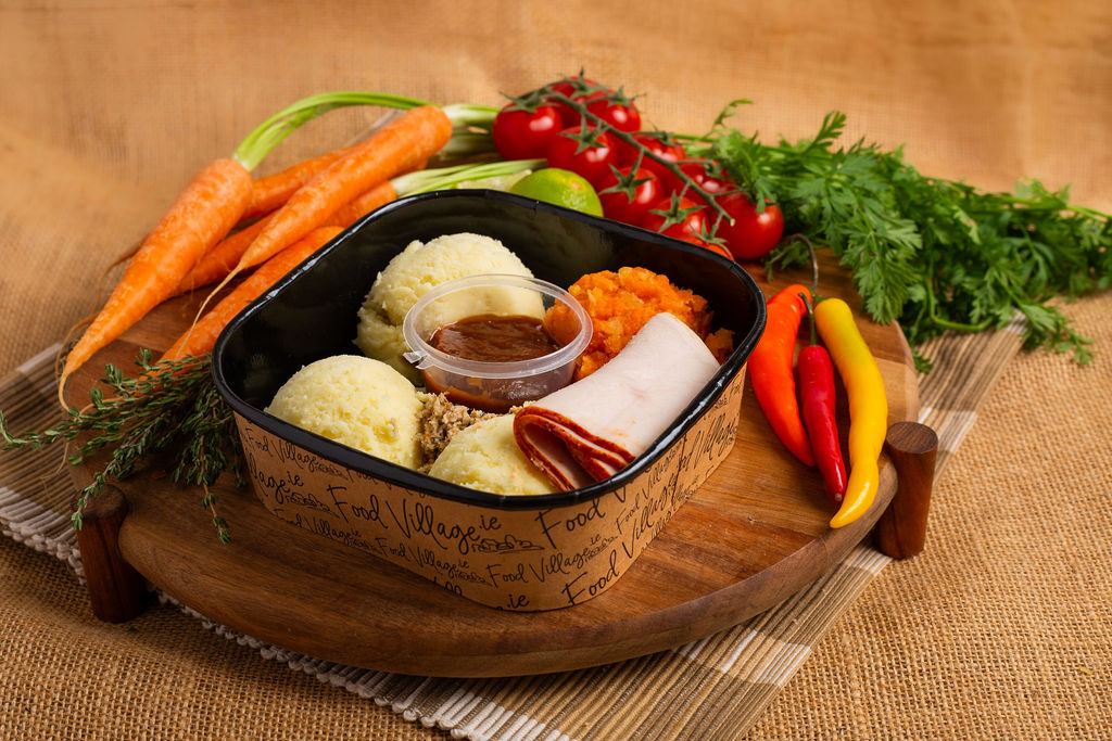 Food Village School Meals Roast Turkey Dinner with Mashed Potato, Roasted Veg & Gravy