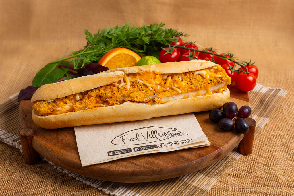 Food Village School Meals Southern Fried Chicken, Cheese & Taco Sauce Baguette