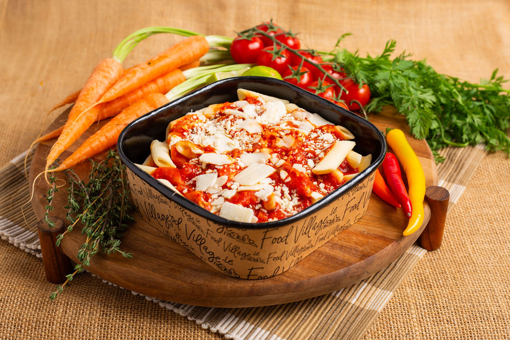 Food Village School Meals Penne Pasta with Tomato Sauce & Parmesan Cheese