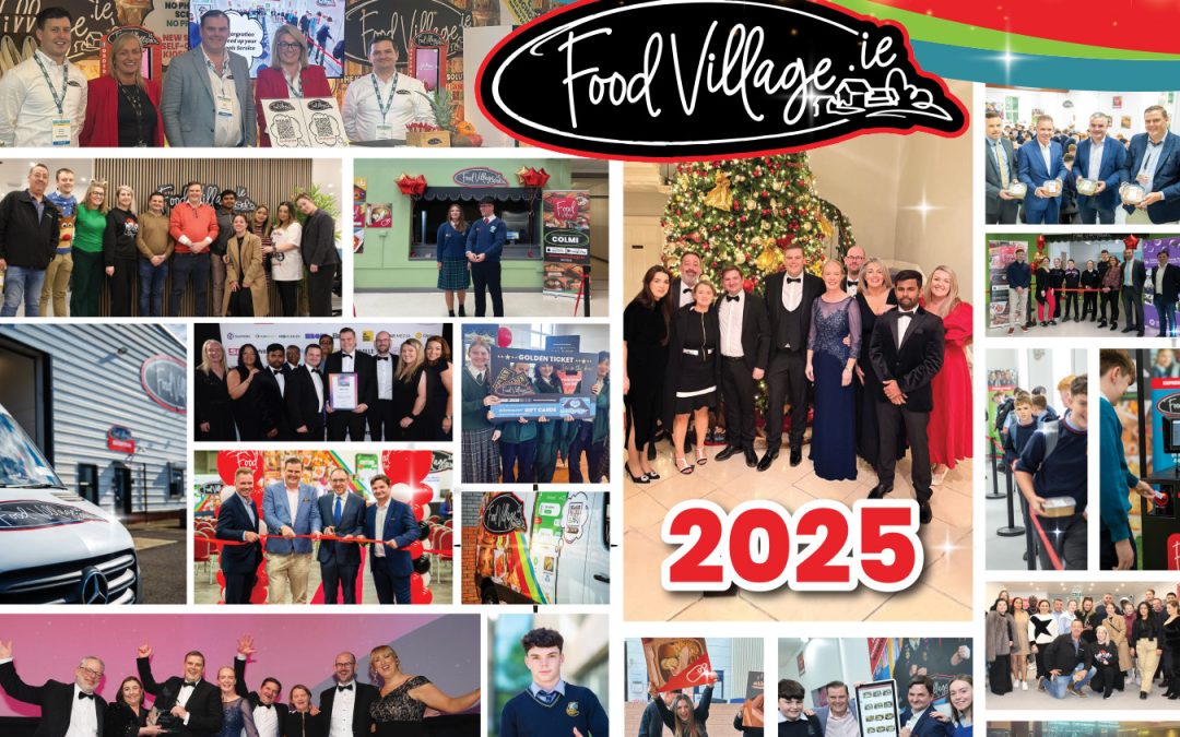 Food Village Wrapped 2025 featured image showing a collage of team events, school visits, community celebrations, awards and company milestones across Ireland.